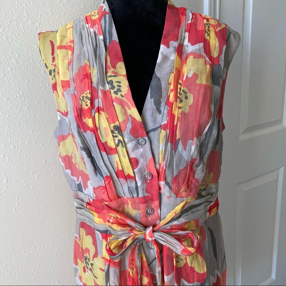 Evan Picone Floral Mini Dress Cap sleeve Button Down belted V Neck Summer Spring - Picture 4 of 15